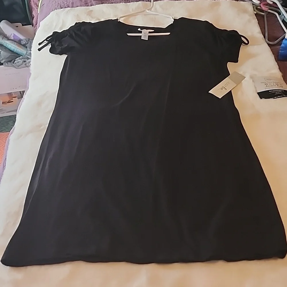 LADIES BLACK CINCHED SHIFT DRESS -SIZE 👗 LARGE. NWT. JUST BE... - Picture 1 of 5